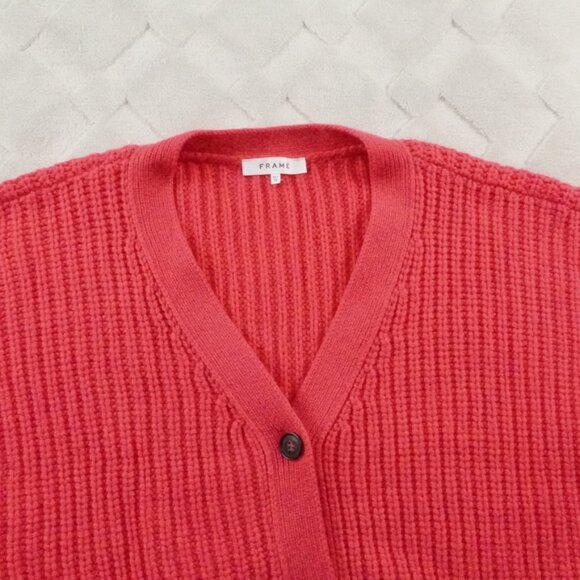 Frame Oversized Chunky Knit Cardigan Sweater Womens Extra Large Pink 100% Wool - Picture 3 of 10